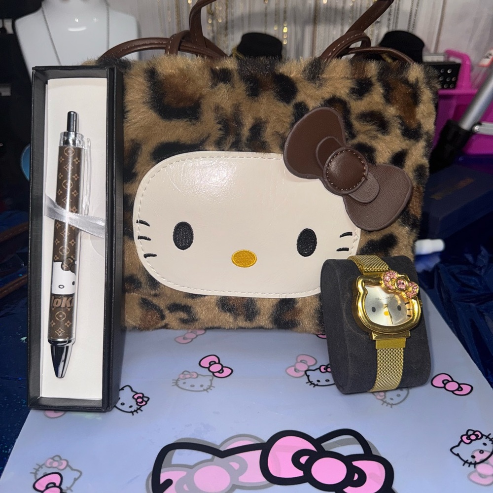 ADULT/TEEN Hello Kitty Leopard Faux-Fur Tote Bag mini bag  BUNDLE